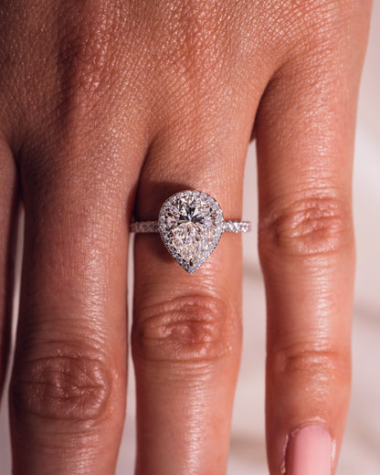 1.93 CT Pear Halo Pave Lab Grown Diamond Engagement Ring