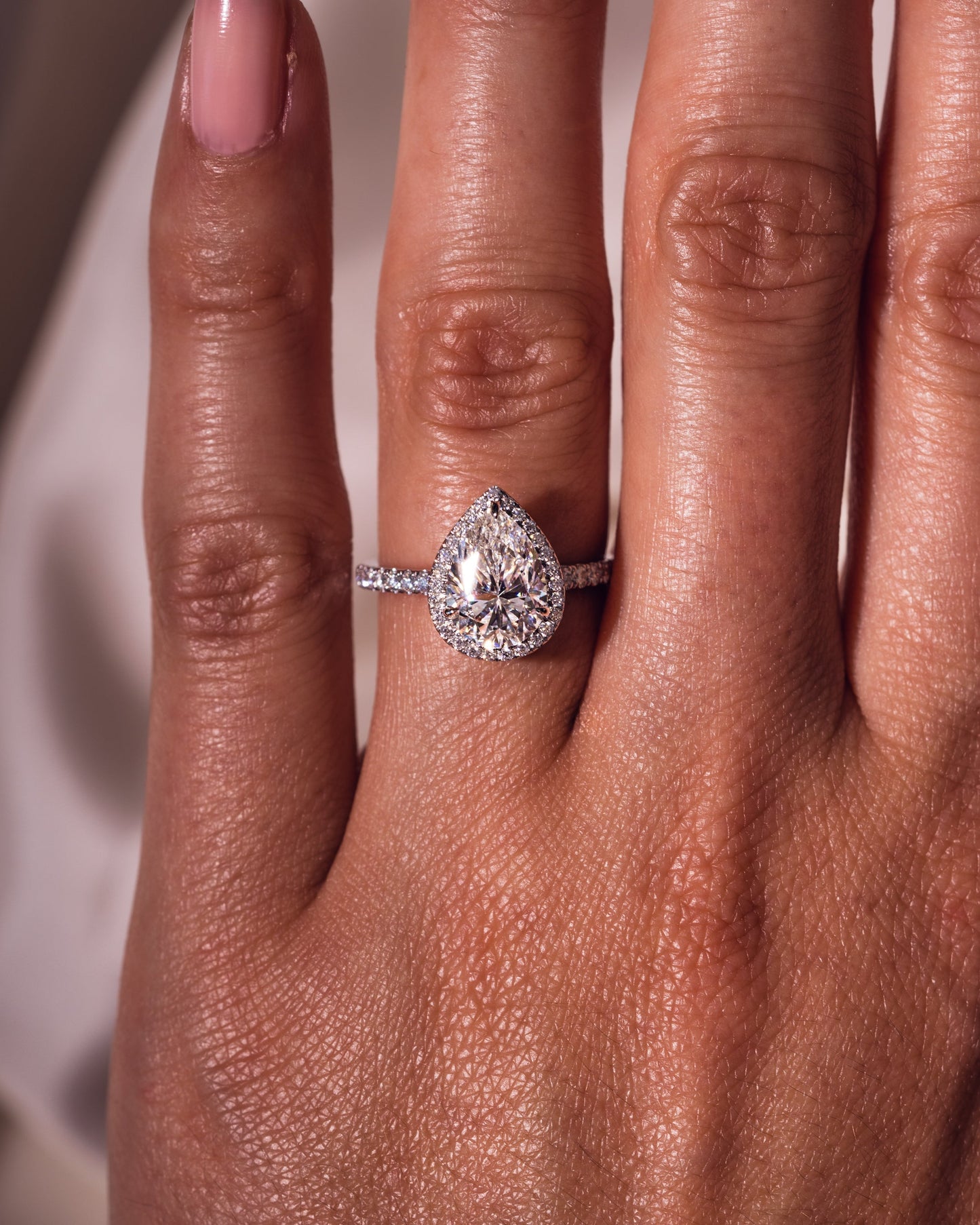 1.93 CT Pear Halo Pave Lab Grown Diamond Engagement Ring