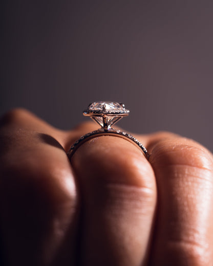 1.93 CT Pear Halo Pave Lab Grown Diamond Engagement Ring