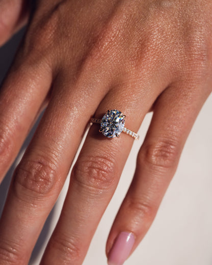 2.72 CT Oval Cut Hidden Halo & Pave Setting Lab Grown Diamond Engagement Ring