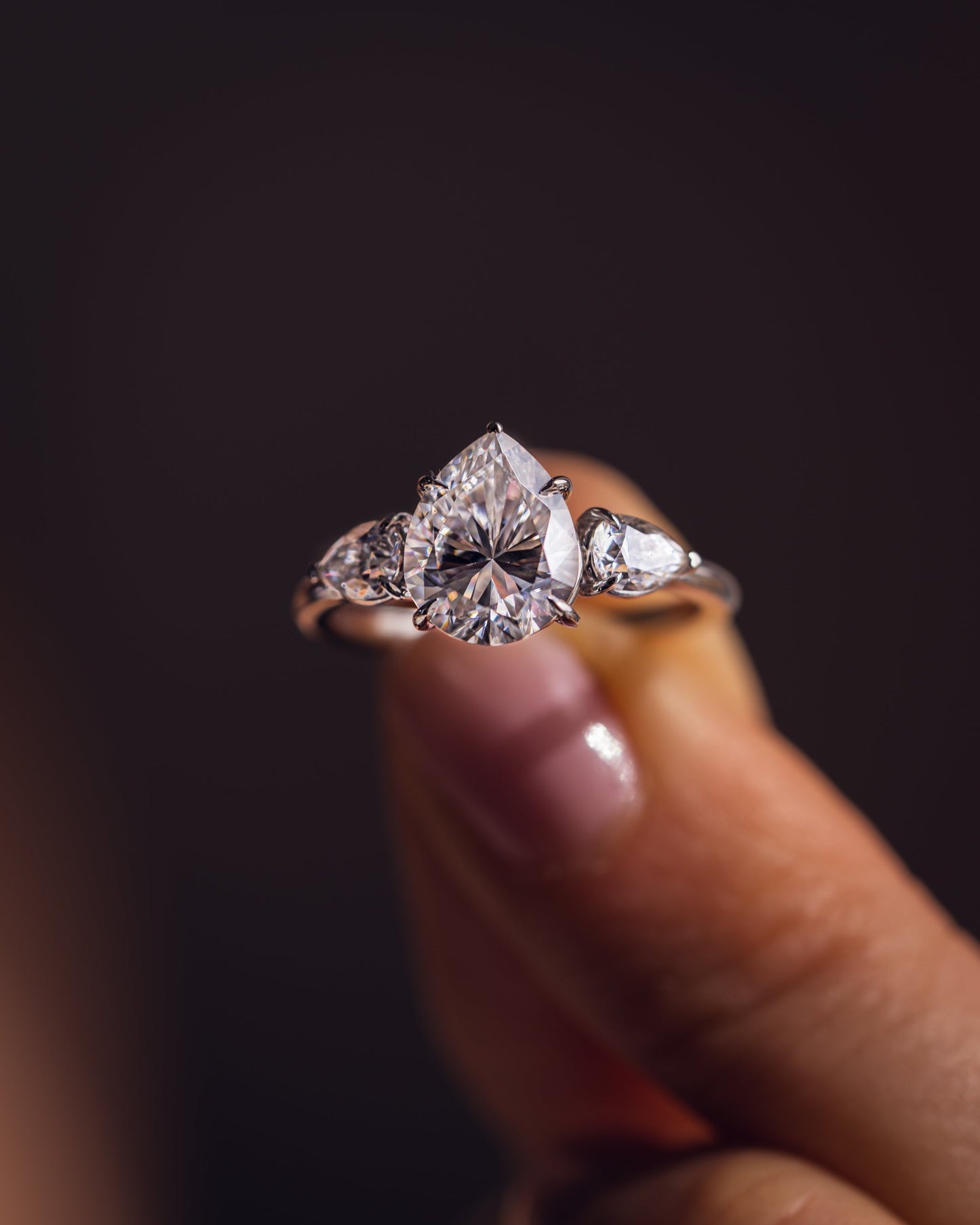 3.09 CT Pear Cut Three Stones Lab Grown Diamond Engagement Ring