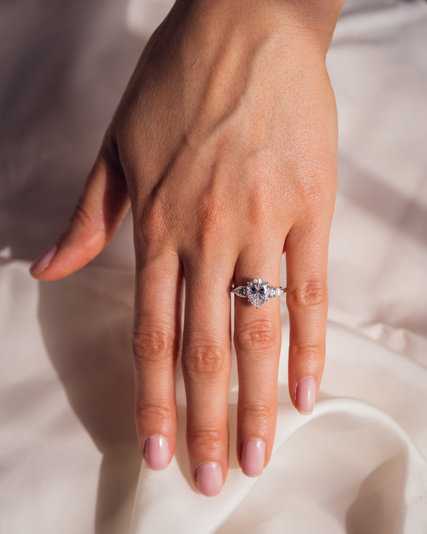 3.09 CT Pear Cut Three Stones Lab Grown Diamond Engagement Ring