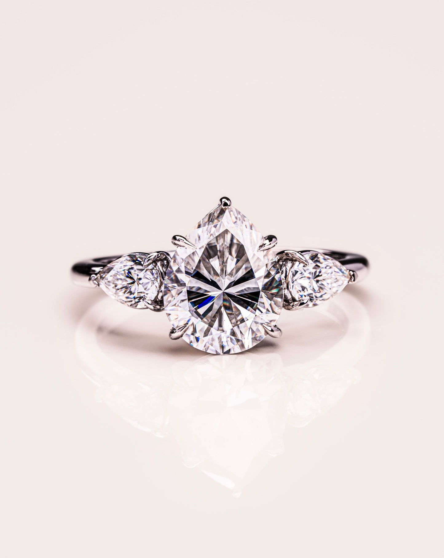 3.09 CT Pear Cut Three Stones Lab Grown Diamond Engagement Ring