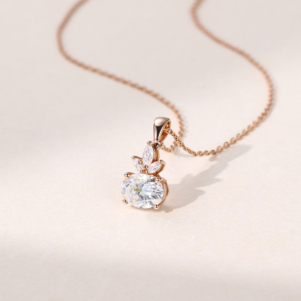 2.10 CT East West Oval Moissanite Diamond Cluster Pendant Necklace in Solid Gold 2