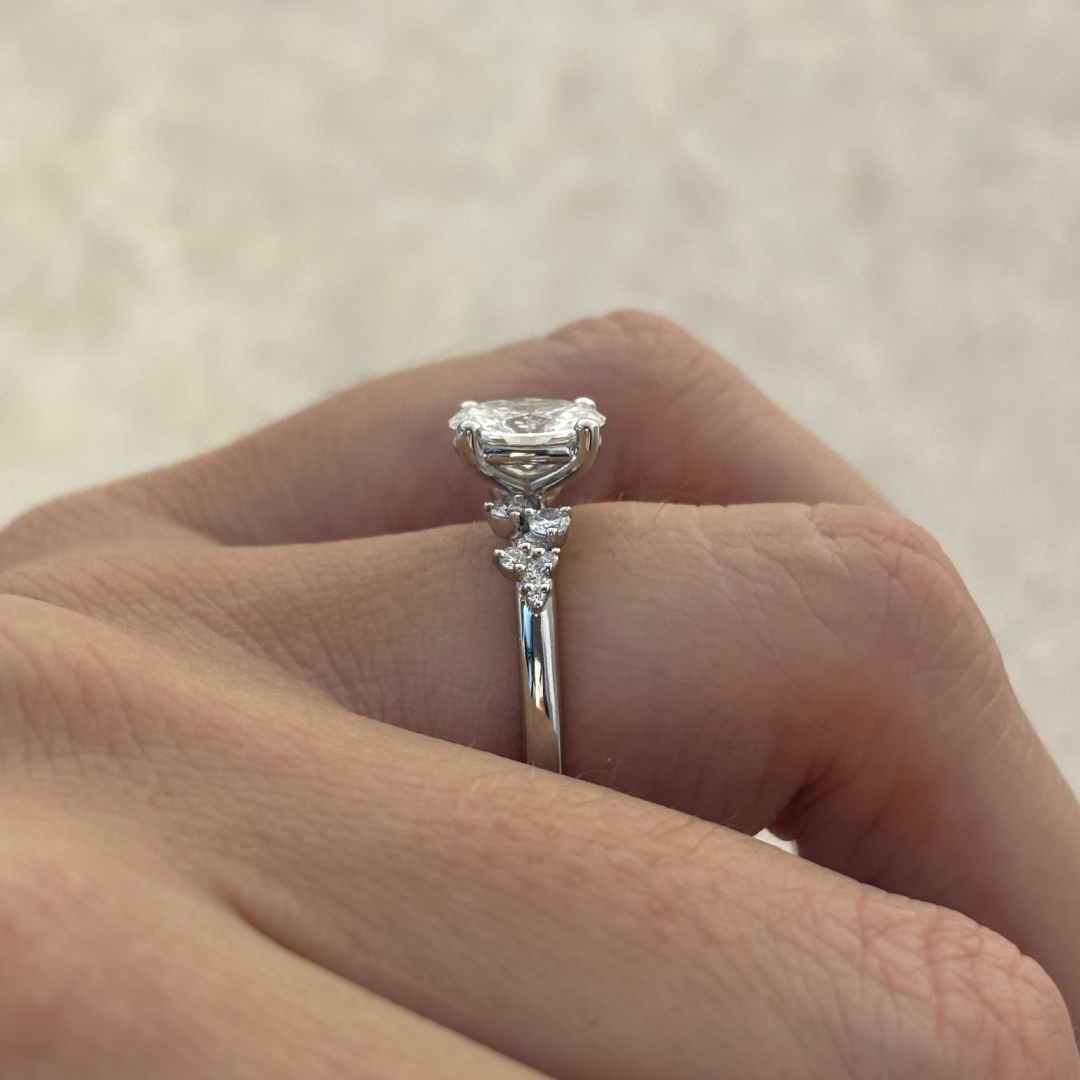 Marquise Shaped Three Stone Lab Grown Diamond Engagement Ring