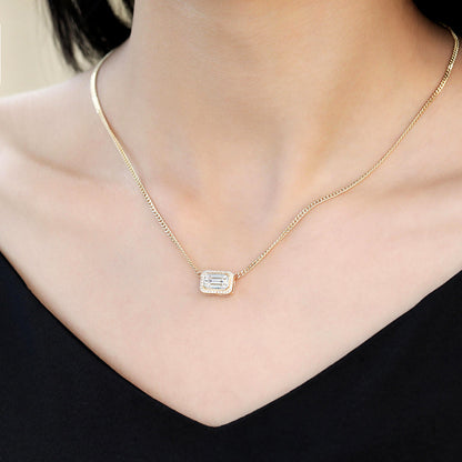 2.20 CT East West Emerald Moissanite Diamond Halo Pendant Necklace in Solid Gold 5