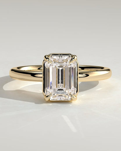 2 CT Emerald Cut Solitaire Setting Lab Grown Diamond Engagement Ring