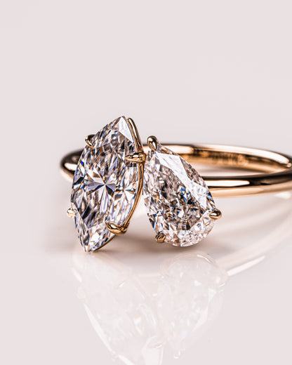 2.50 CT Marquise & Pear Cut Toi Et Moi Lab Grown Diamond Engagement Ring
