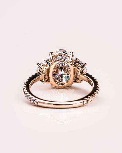 2.3 CT Oval Three Stones Pave Lab Grown Diamond Engagement Ring