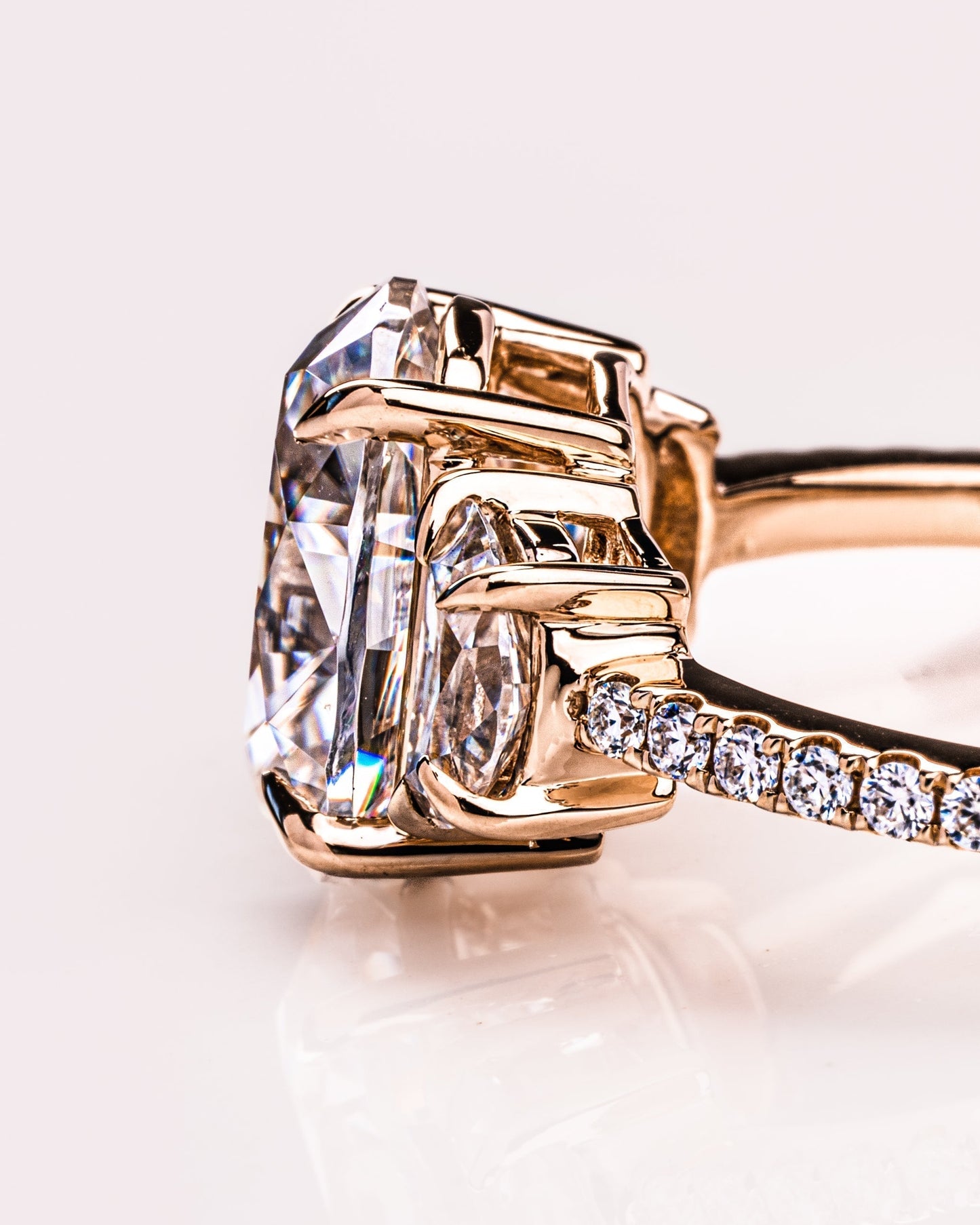 2.3 CT Oval Three Stones Pave Lab Grown Diamond Engagement Ring