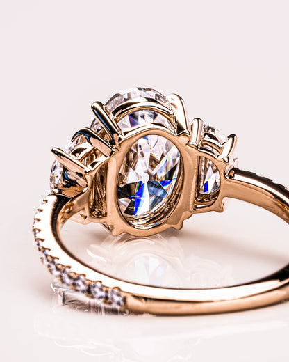 2.3 CT Oval Three Stones Pave Lab Grown Diamond Engagement Ring