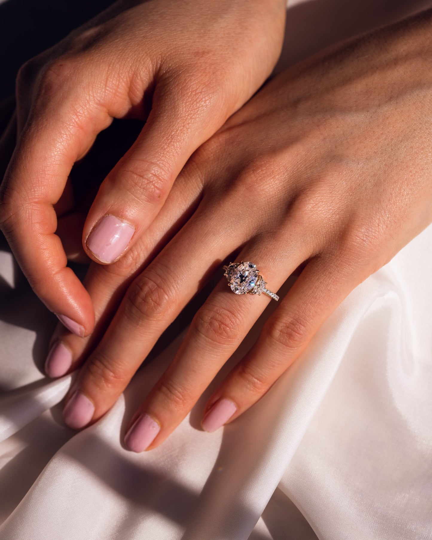 2.3 CT Oval Three Stones Pave Lab Grown Diamond Engagement Ring