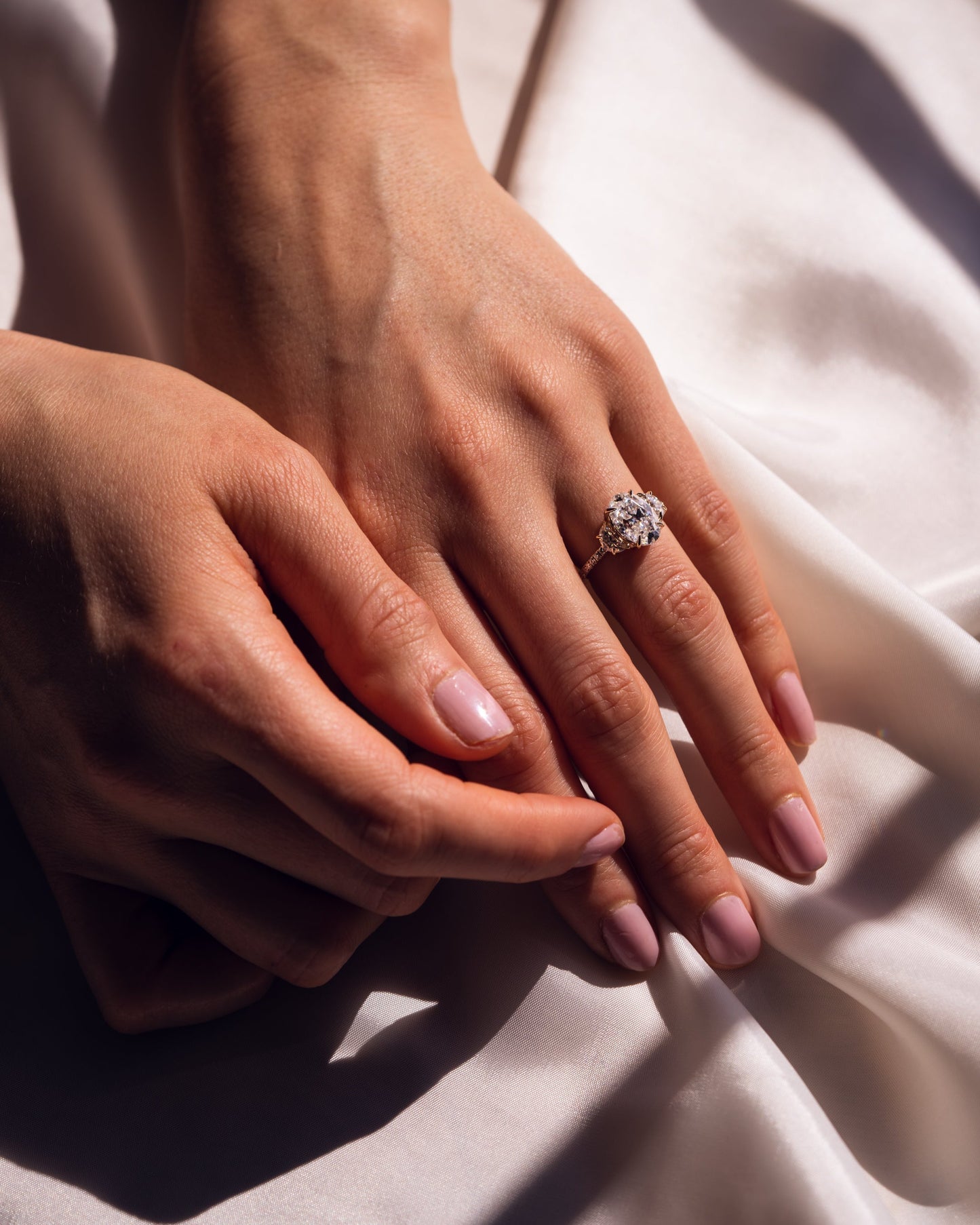 2.3 CT Oval Three Stones Pave Lab Grown Diamond Engagement Ring