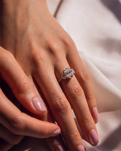 2.3 CT Oval Three Stones Pave Lab Grown Diamond Engagement Ring