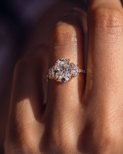 2.3 CT Oval Three Stones Pave Lab Grown Diamond Engagement Ring