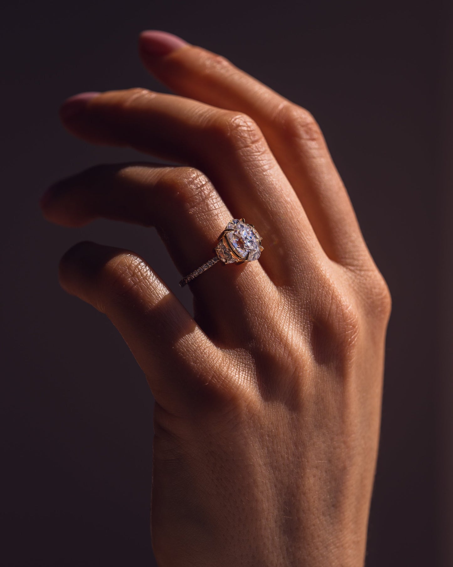 2.3 CT Oval Three Stones Pave Lab Grown Diamond Engagement Ring