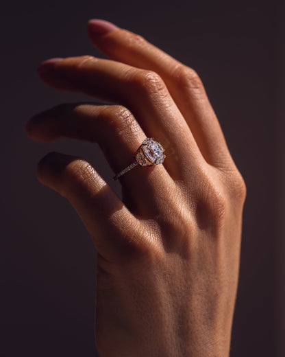 2.3 CT Oval Three Stones Pave Lab Grown Diamond Engagement Ring