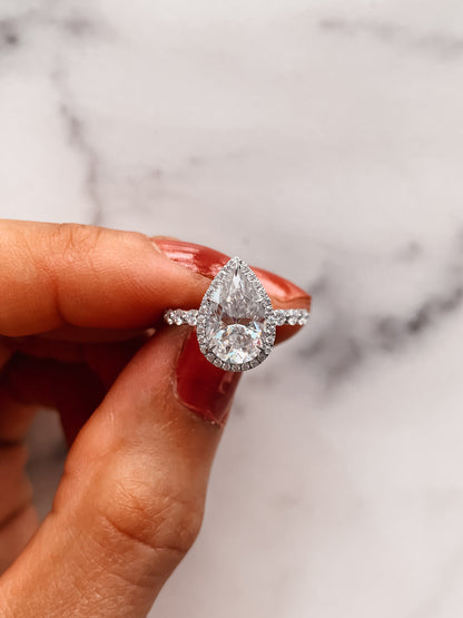 1.93 CT Pear Cut Halo Lab Grown Diamond Engagement Ring With Pave Setting
