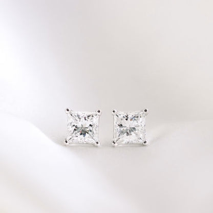 1.0 TCW Princess Shape Moissanite Stud Earrings in Gold 3