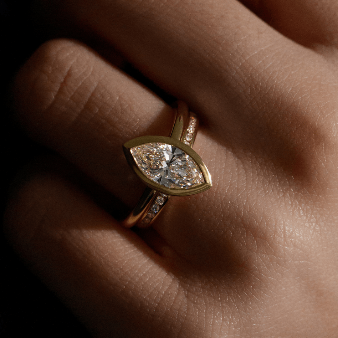 Marquise Shaped Three Stone Lab Grown Diamond Engagement Ring