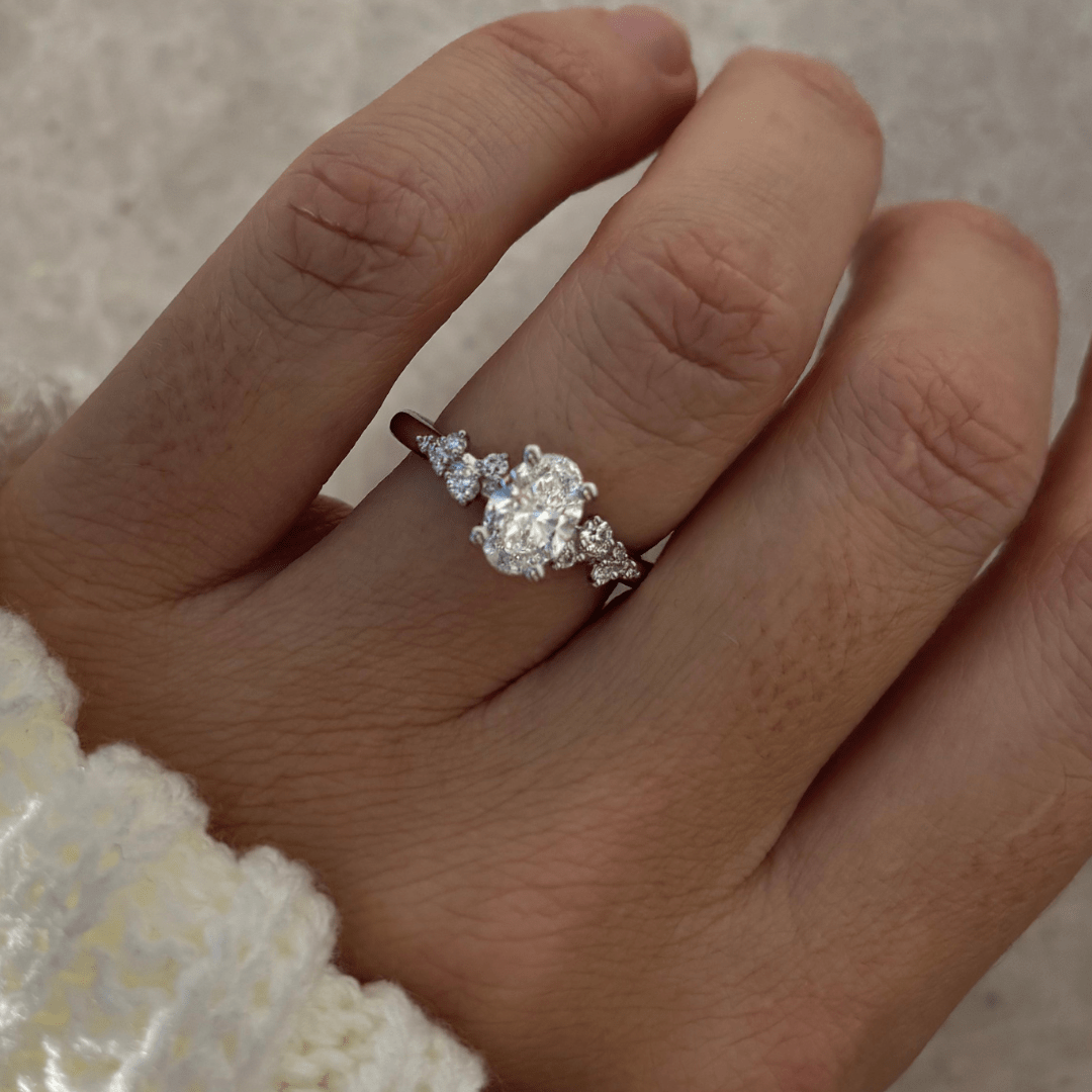Marquise Shaped Three Stone Lab Grown Diamond Engagement Ring