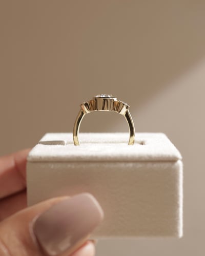 2.0 CT Oval Cut Three Stones & Bezel Lab Grown Diamond Engagement Ring