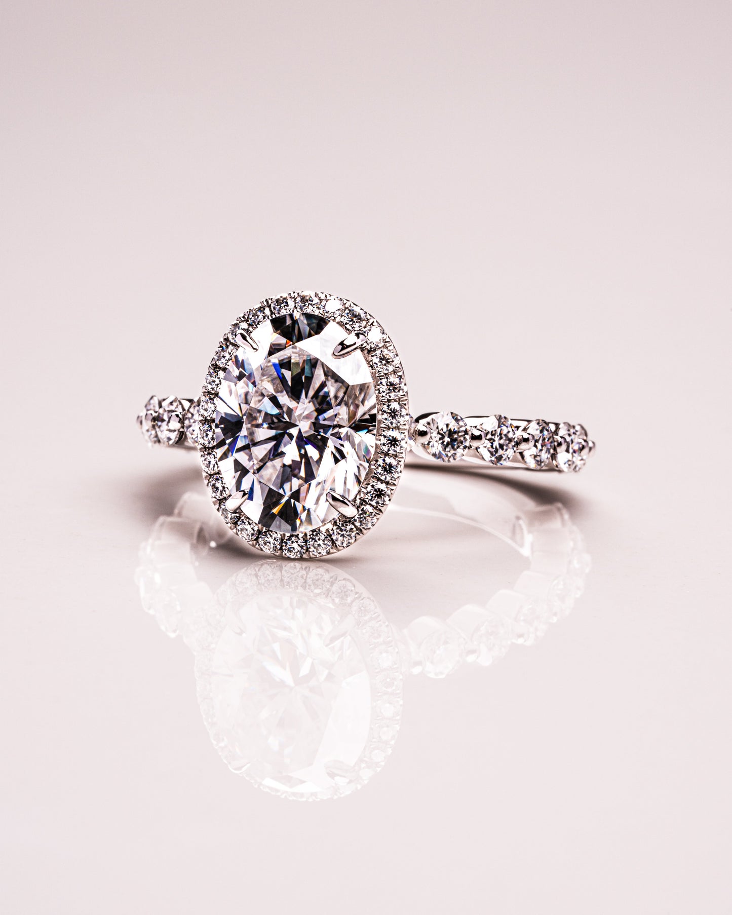 4.22 CT Oval Halo Pave Lab Grown Diamond Engagement Ring