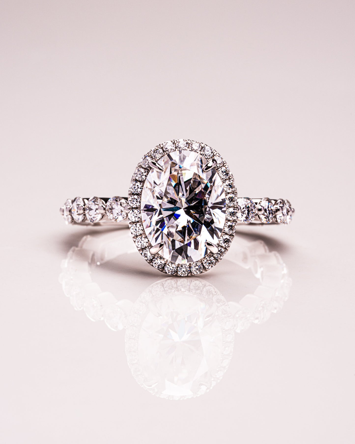 4.22 CT Oval Halo Pave Lab Grown Diamond Engagement Ring