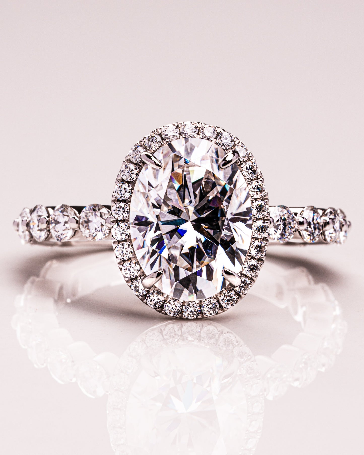 4.22 CT Oval Halo Pave Lab Grown Diamond Engagement Ring