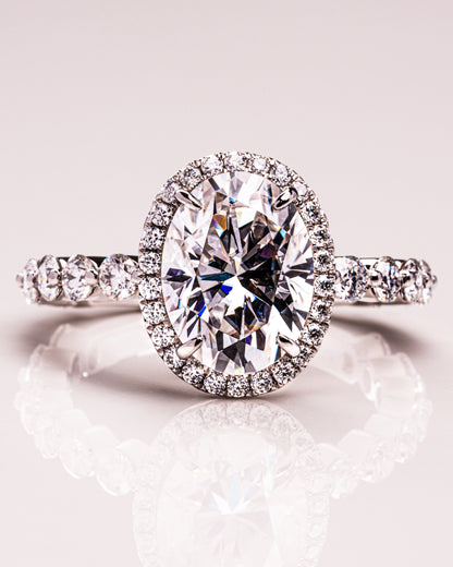 4.22 CT Oval Halo Pave Lab Grown Diamond Engagement Ring