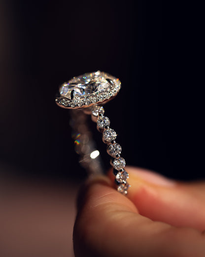 4.22 CT Oval Halo Pave Lab Grown Diamond Engagement Ring