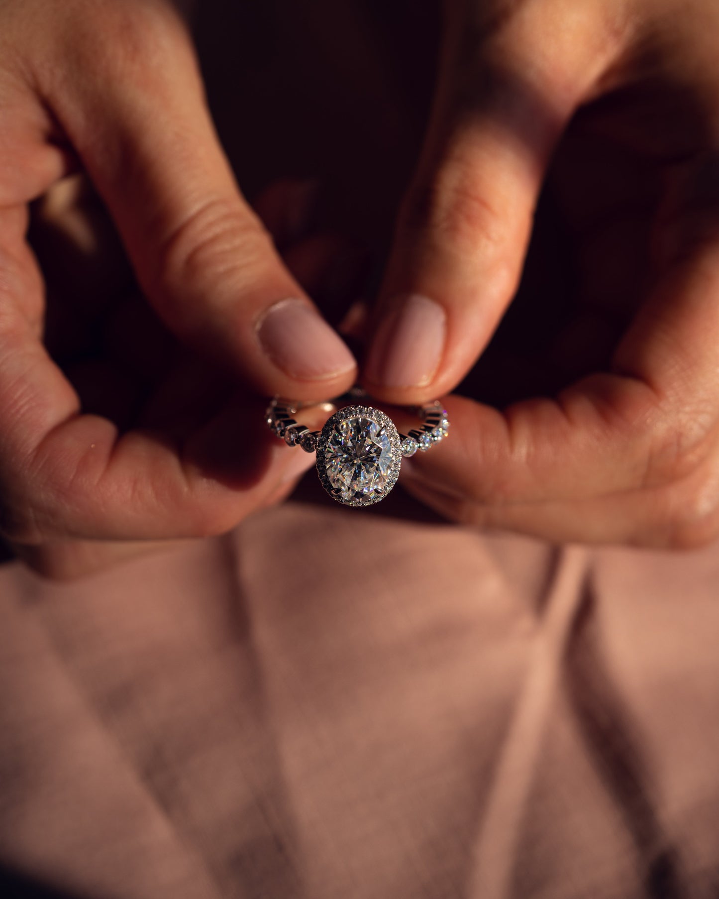 4.22 CT Oval Halo Pave Lab Grown Diamond Engagement Ring