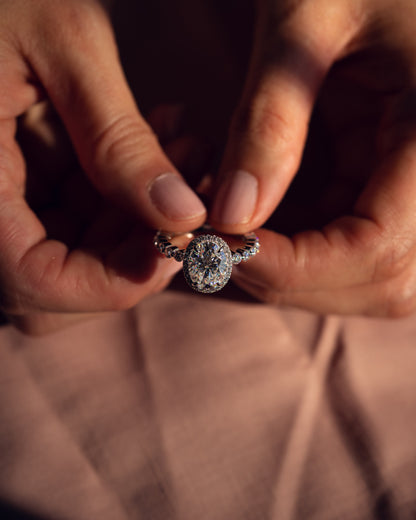 4.22 CT Oval Halo Pave Lab Grown Diamond Engagement Ring
