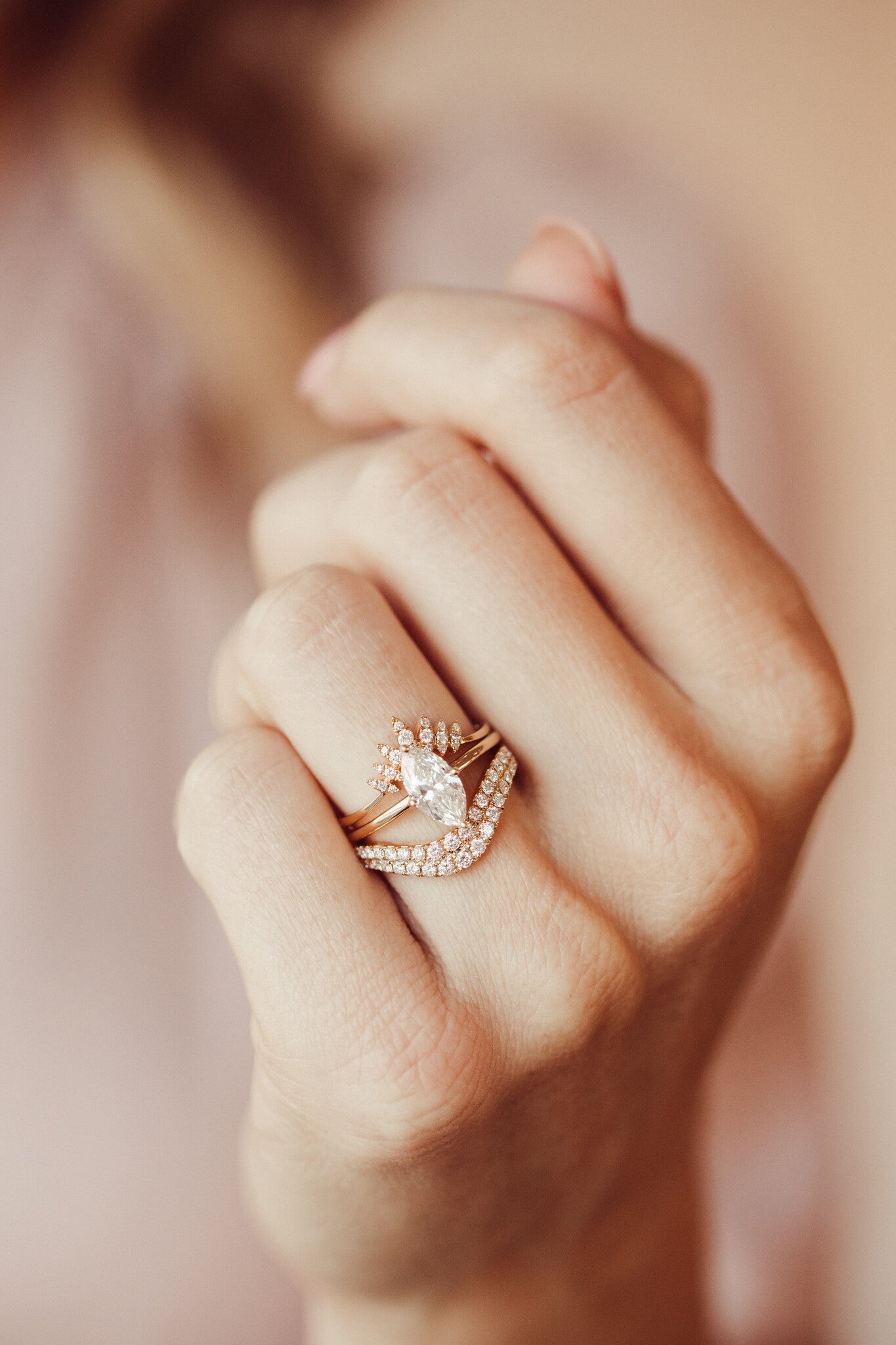 Marquise Shaped Three Stone Lab Grown Diamond Engagement Ring