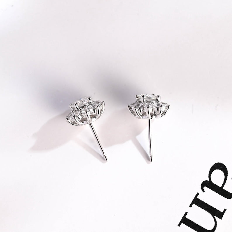 0.50 TCW Round Cut Moissanite Floral Halo Earrings in Gold 8