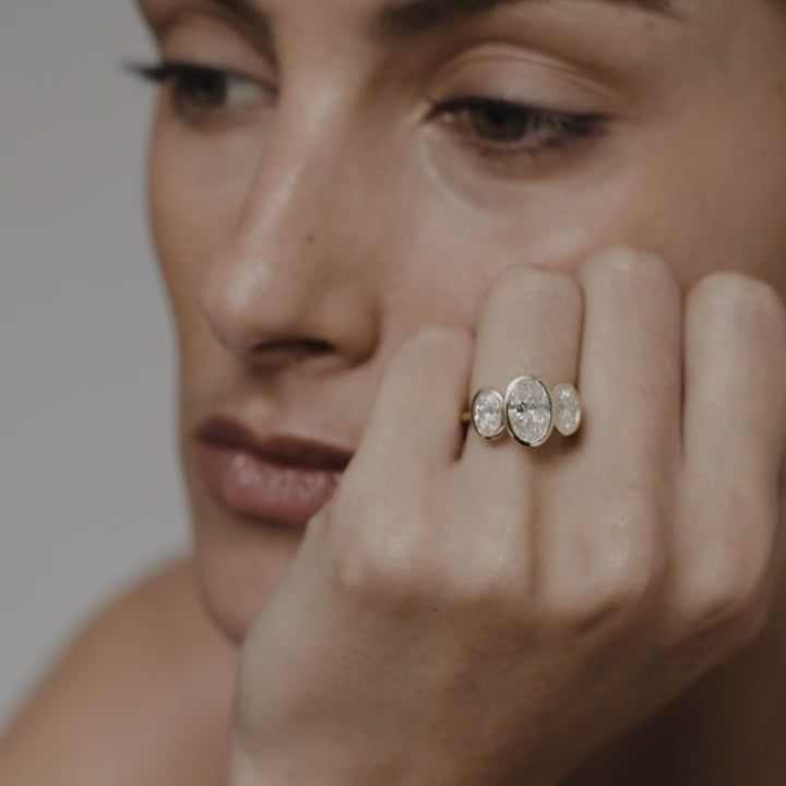 1.5 CT Oval Cut Three Stones Lab Grown Diamond Engagement Ring