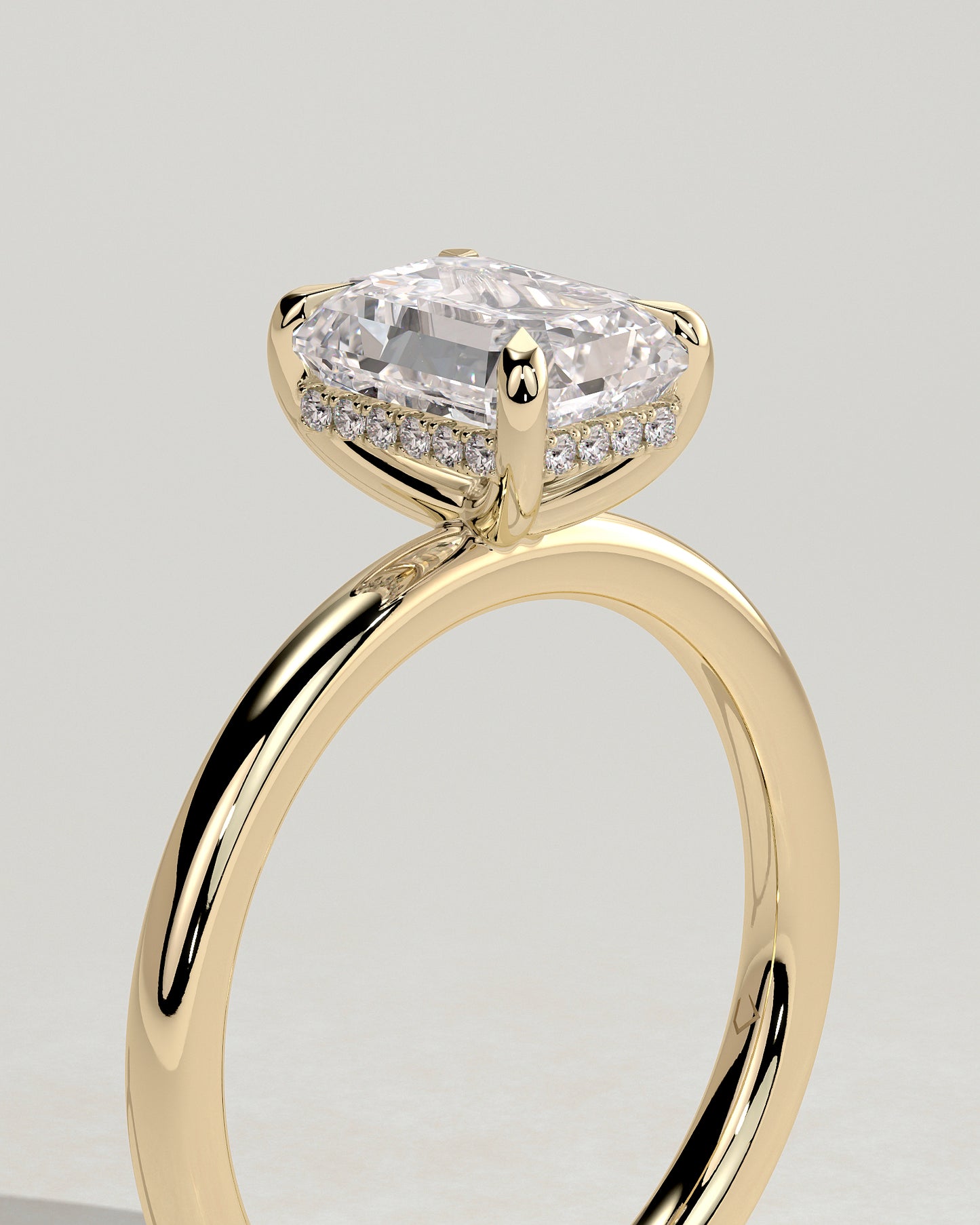 2.0 CT Emerald Cut Hidden Halo Styled Lab Grown Diamond Engagement Ring