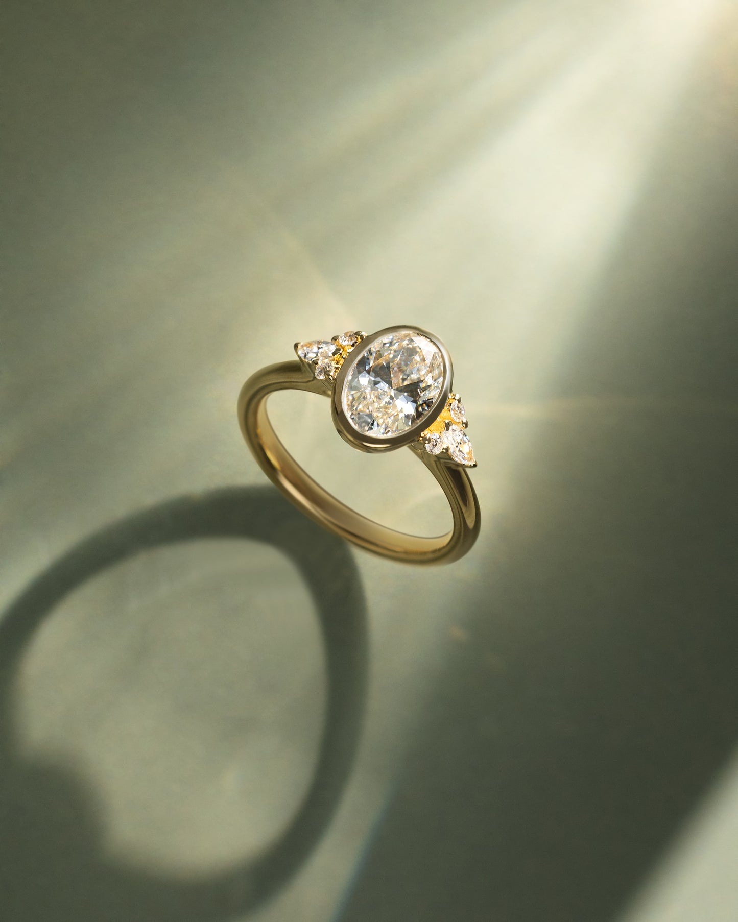 2 CT Oval Cut Cluster & Bezel Lab Grown Diamond Engagement Ring