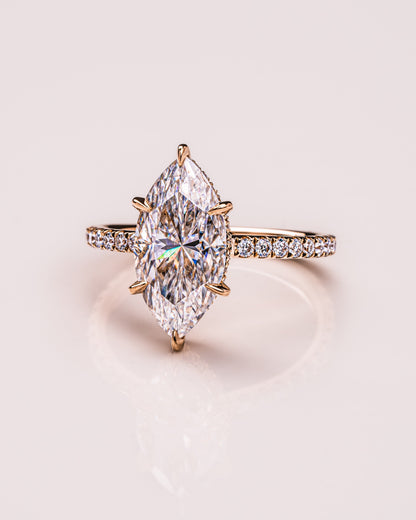 1.98 CT Marquise Lab Grown Diamond Engagement Ring With Hidden Halo/Pave Setting