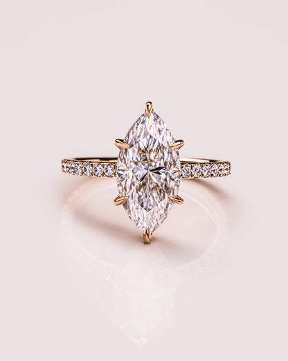 1.98 CT Marquise Lab Grown Diamond Engagement Ring With Hidden Halo/Pave Setting