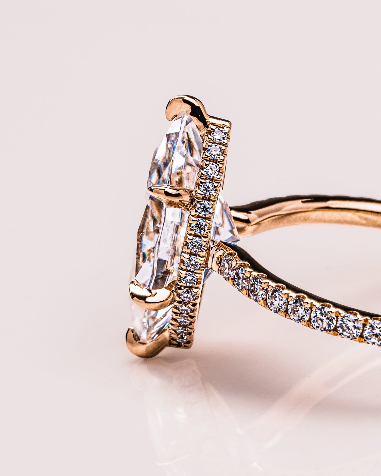 3.09 CT Marquise Cut Lab Grown Diamond Engagement Ring With Hidden Halo Setting