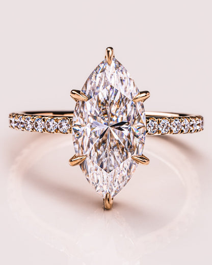 3.09 CT Marquise Cut Lab Grown Diamond Engagement Ring With Hidden Halo Setting