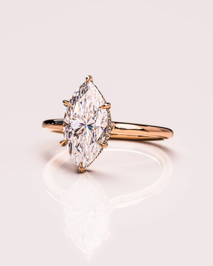 0.90 CT Marquise Cut Lab Grown Diamond Engagement Ring With Hidden Halo Setting