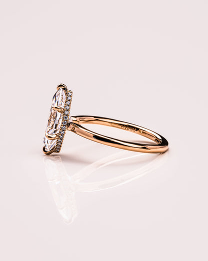 0.90 CT Marquise Cut Lab Grown Diamond Engagement Ring With Hidden Halo Setting
