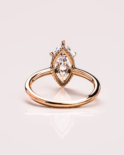 0.90 CT Marquise Cut Lab Grown Diamond Engagement Ring With Hidden Halo Setting