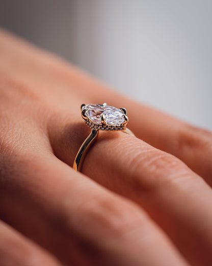 0.90 CT Marquise Cut Lab Grown Diamond Engagement Ring With Hidden Halo Setting