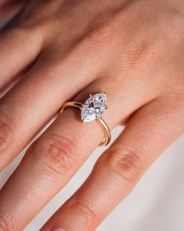 0.90 CT Marquise Cut Lab Grown Diamond Engagement Ring With Hidden Halo Setting