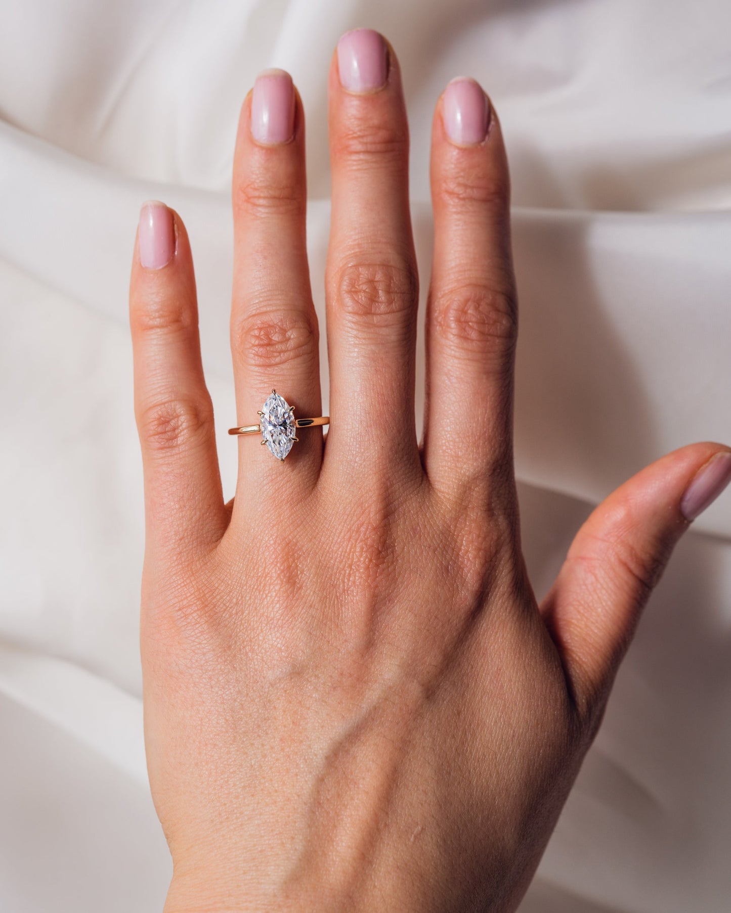 0.90 CT Marquise Cut Lab Grown Diamond Engagement Ring With Hidden Halo Setting