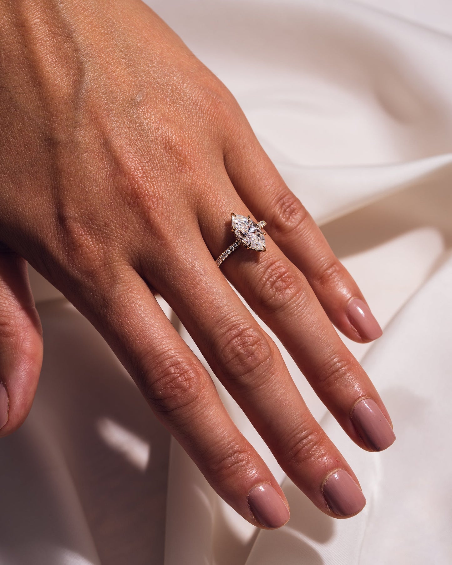 3.09 CT Marquise Cut Lab Grown Diamond Engagement Ring With Hidden Halo Setting