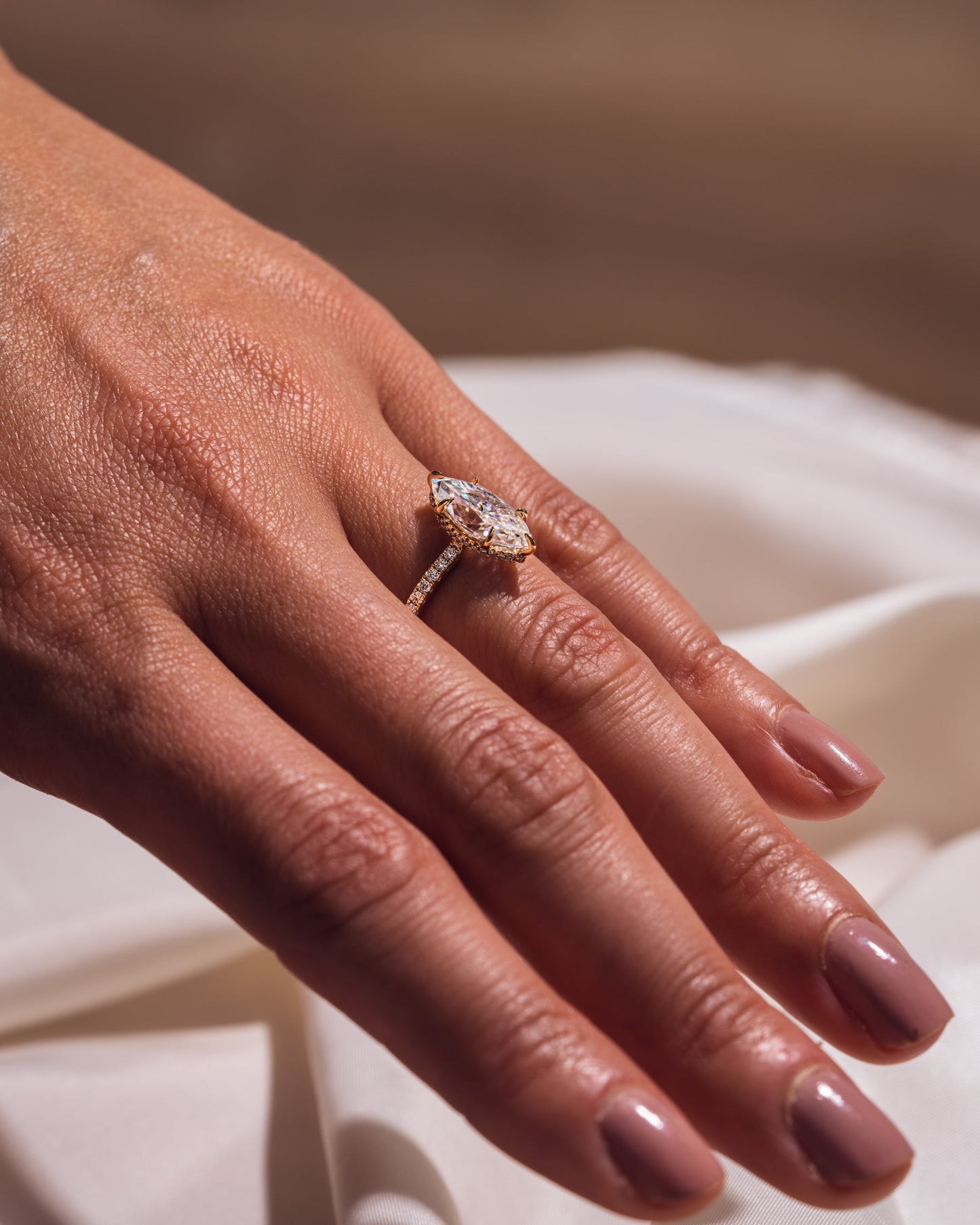 1.98 CT Marquise Lab Grown Diamond Engagement Ring With Hidden Halo/Pave Setting